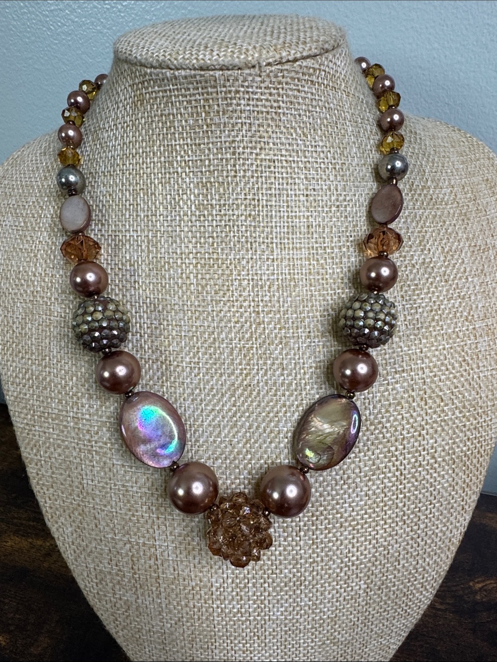 Erica Lyons Bronze and Gold Beaded Statement Necklace